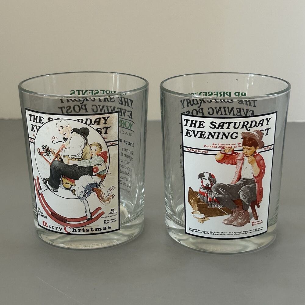 Tumblers Norman Rockwell The Saturday Evening Post Glassware Lot of 2 - #2
